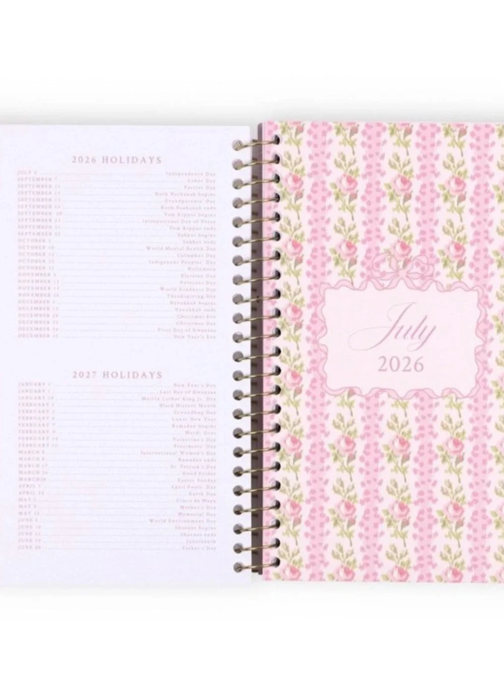 Loveshackfacy x yoobi 2026-2027 Pink Floral Spiral Planner with Gold Foil
